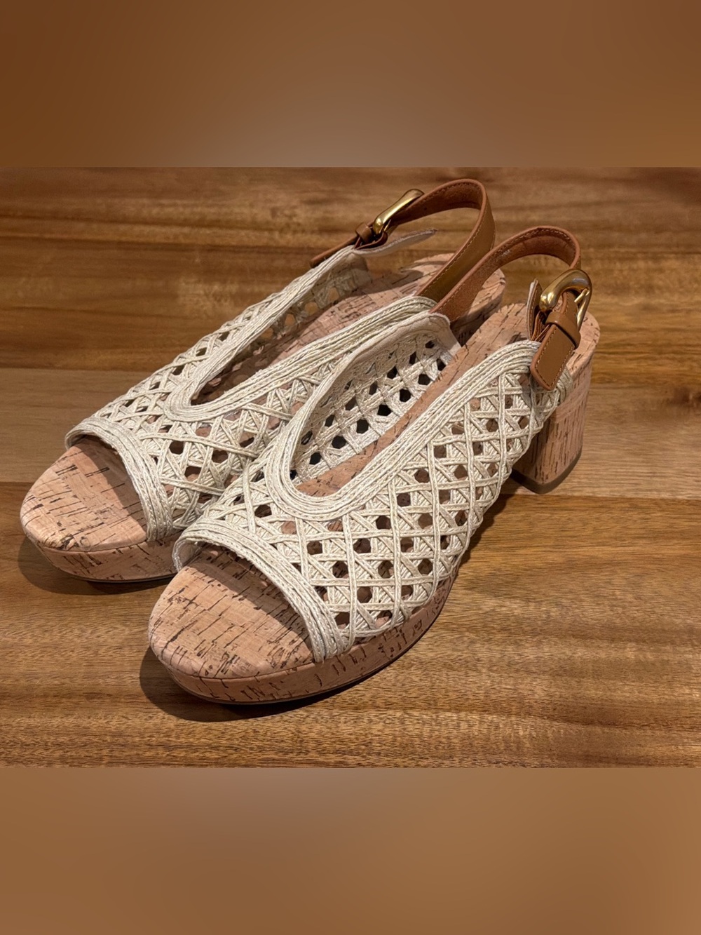 Aerosoles Clora Sandals Natural Cork & Crochet Woven Raffia 9.5 Wide NWOB